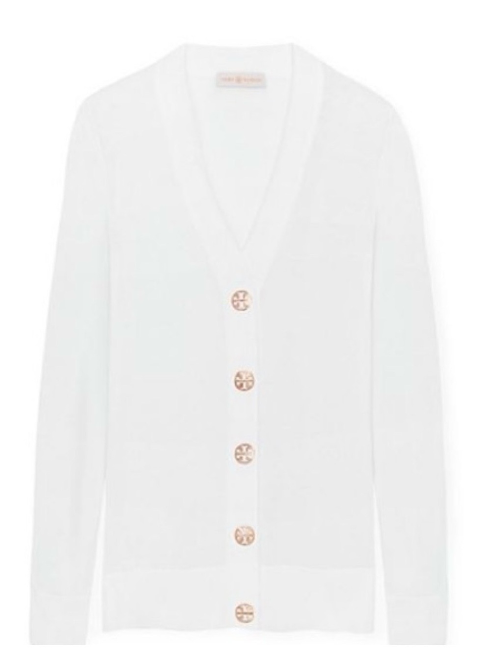 Tory Burch White Cotton Simone Cardigan W TB Logo Buttons.